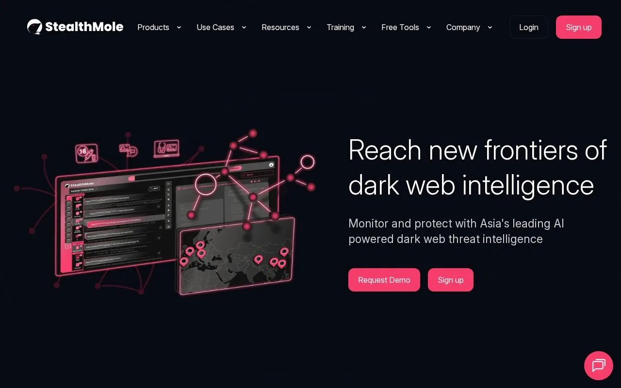 Screenshot of the StealthMole homepage