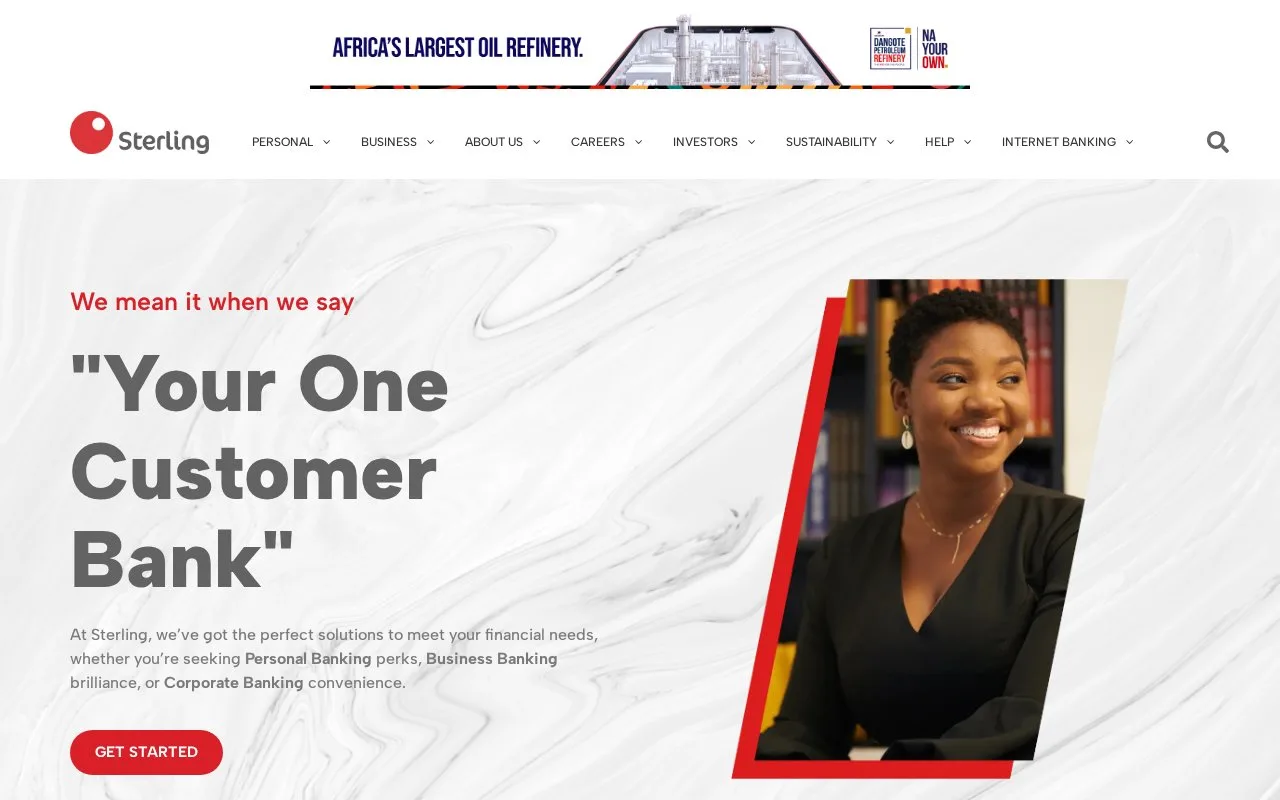 Screenshot of the Sterling Bank Nigeria homepage