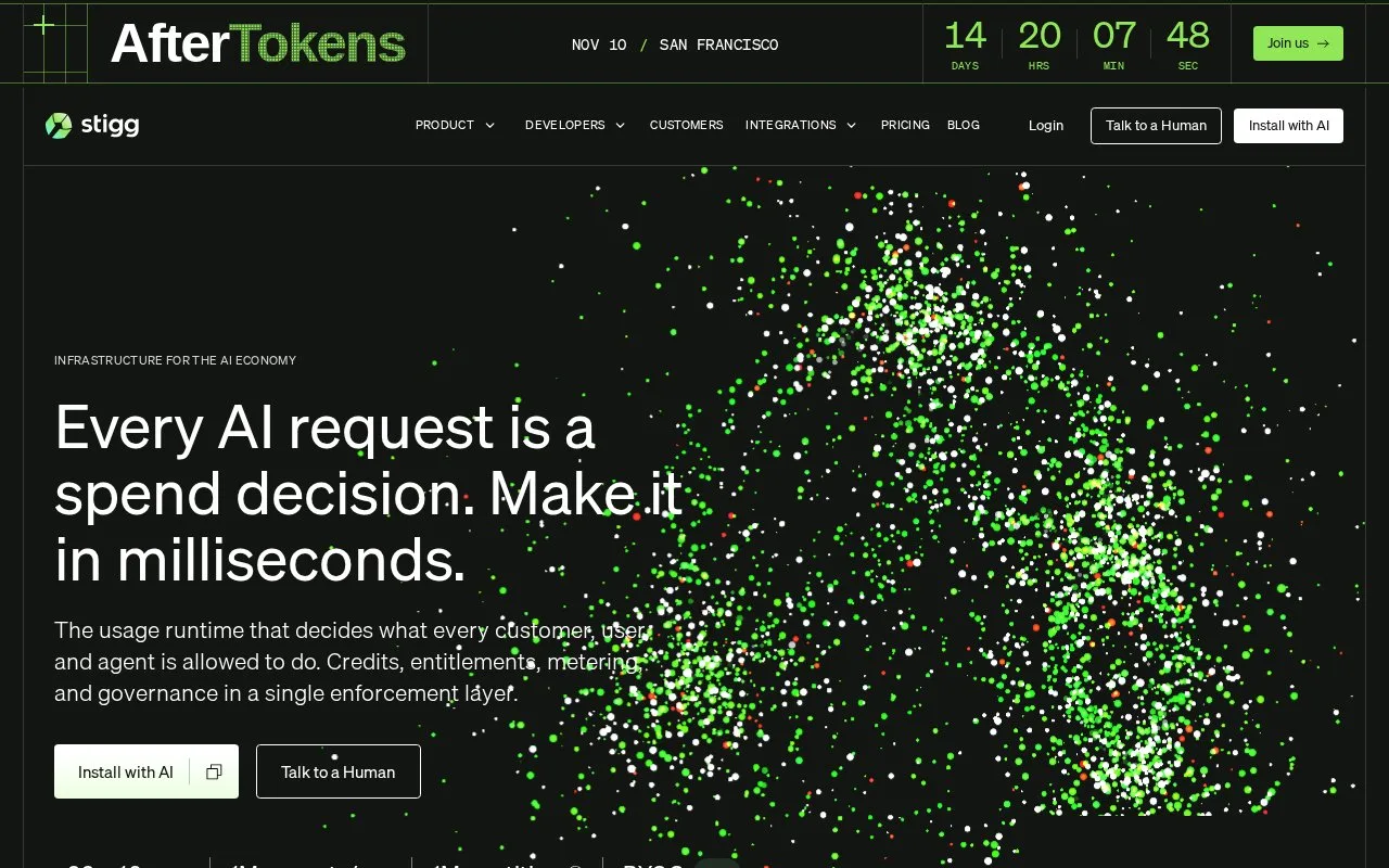 Screenshot of the Stigg homepage