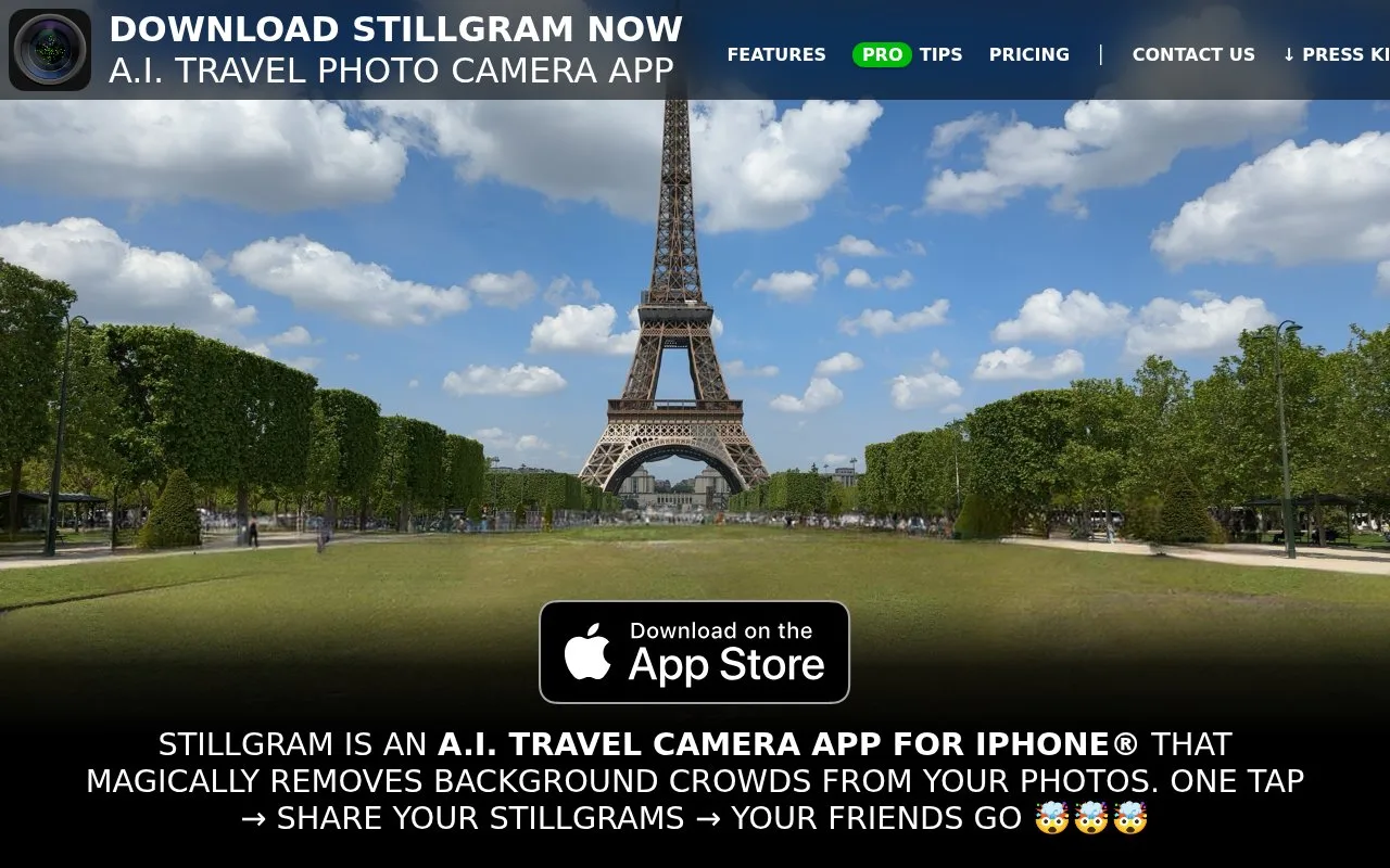 Screenshot of the Stillgram homepage