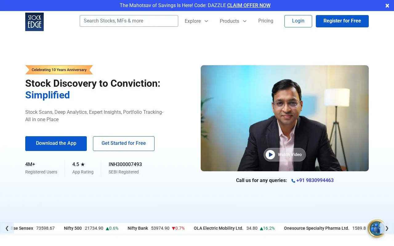 Screenshot of the StockEdge homepage