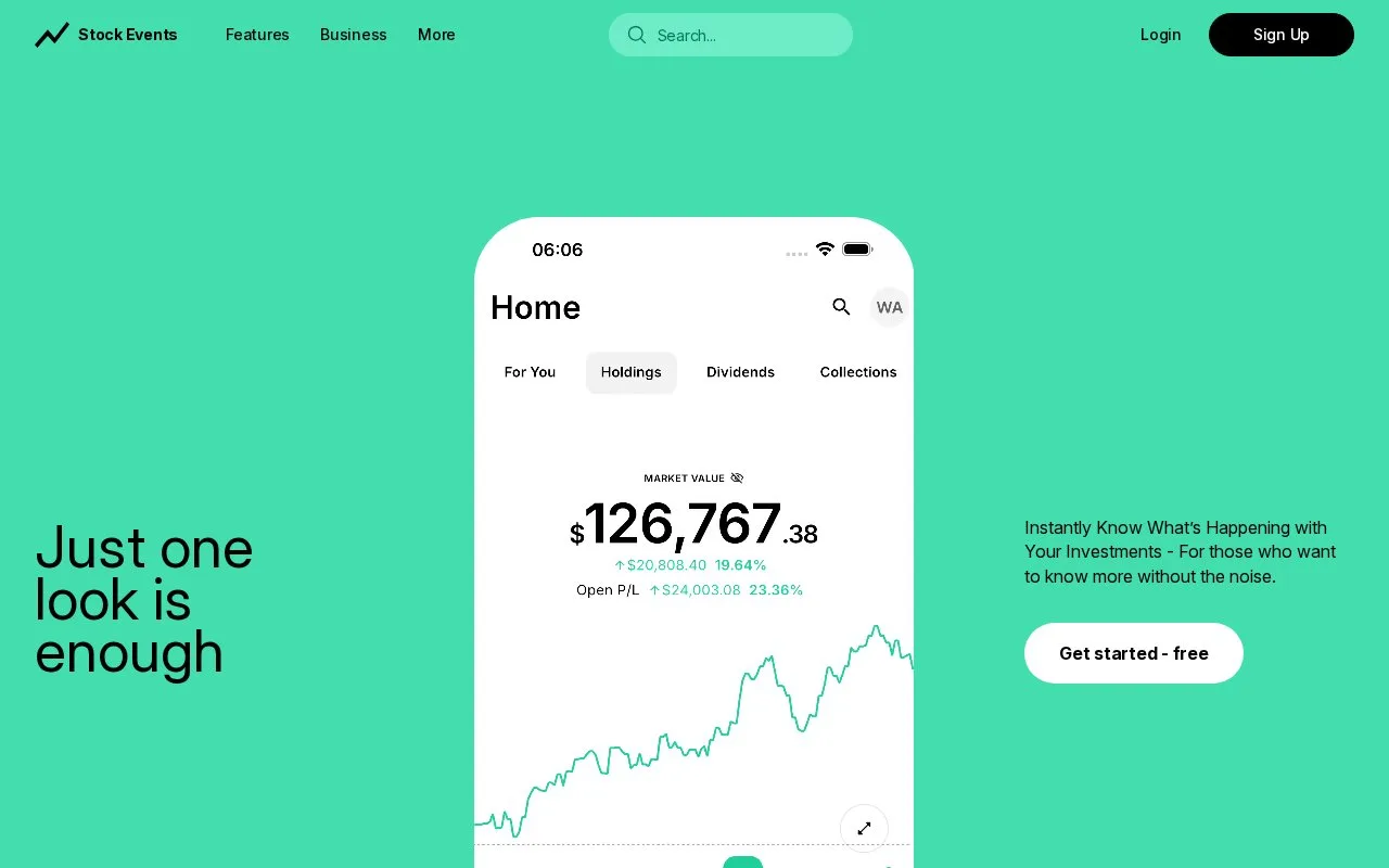 Screenshot of the Stock Events homepage