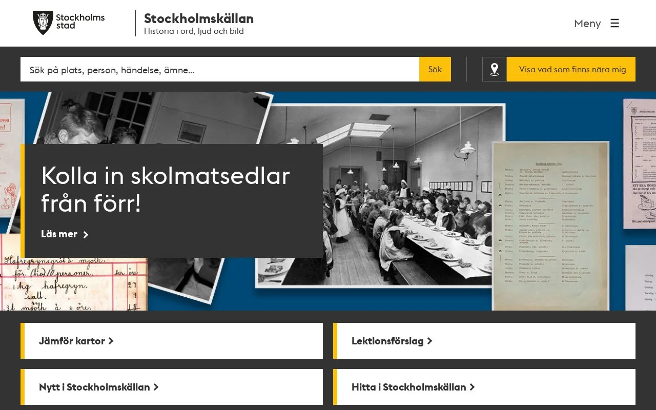 Screenshot of the Stockholmskällan homepage