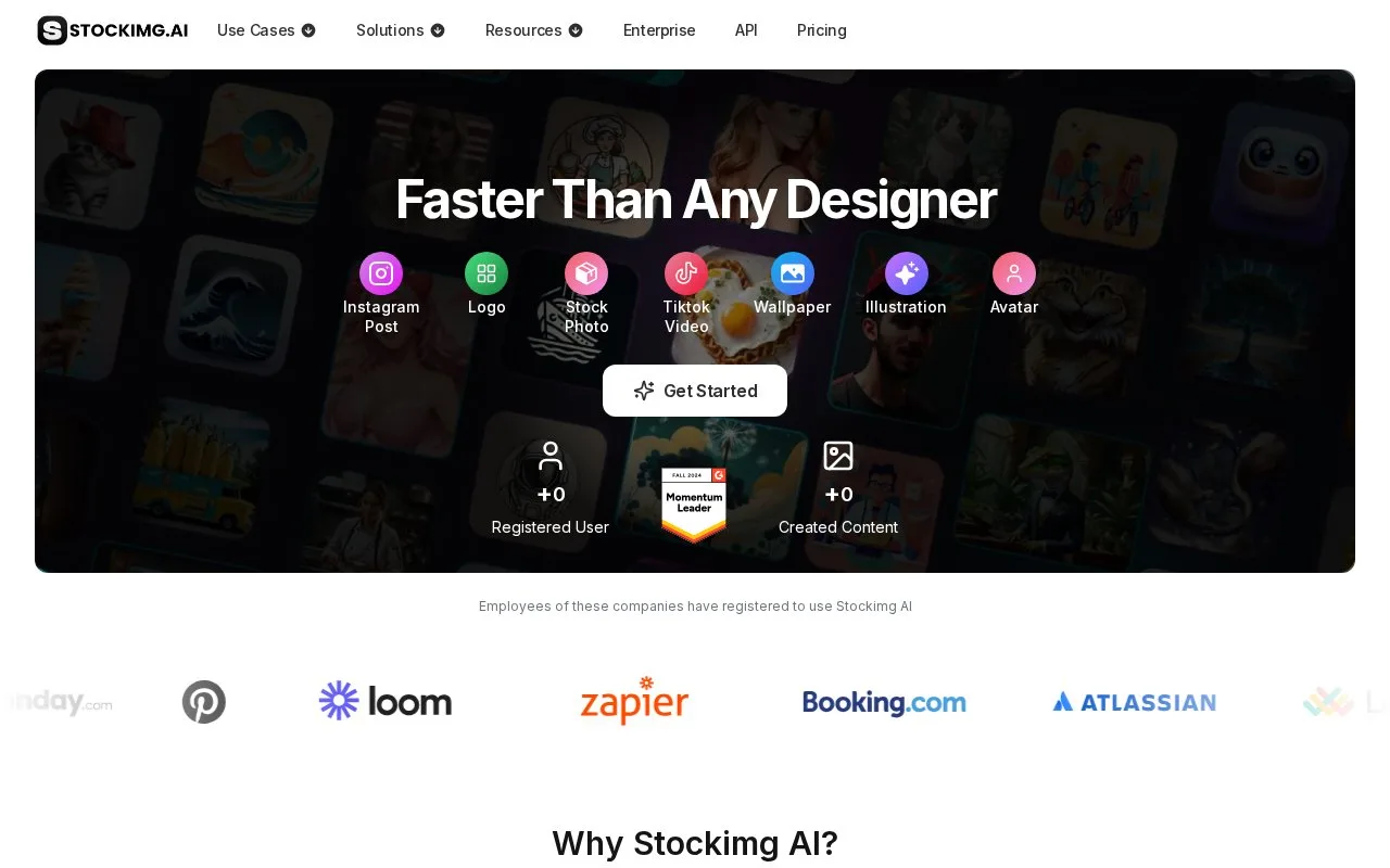 Screenshot of the Stockimg AI homepage