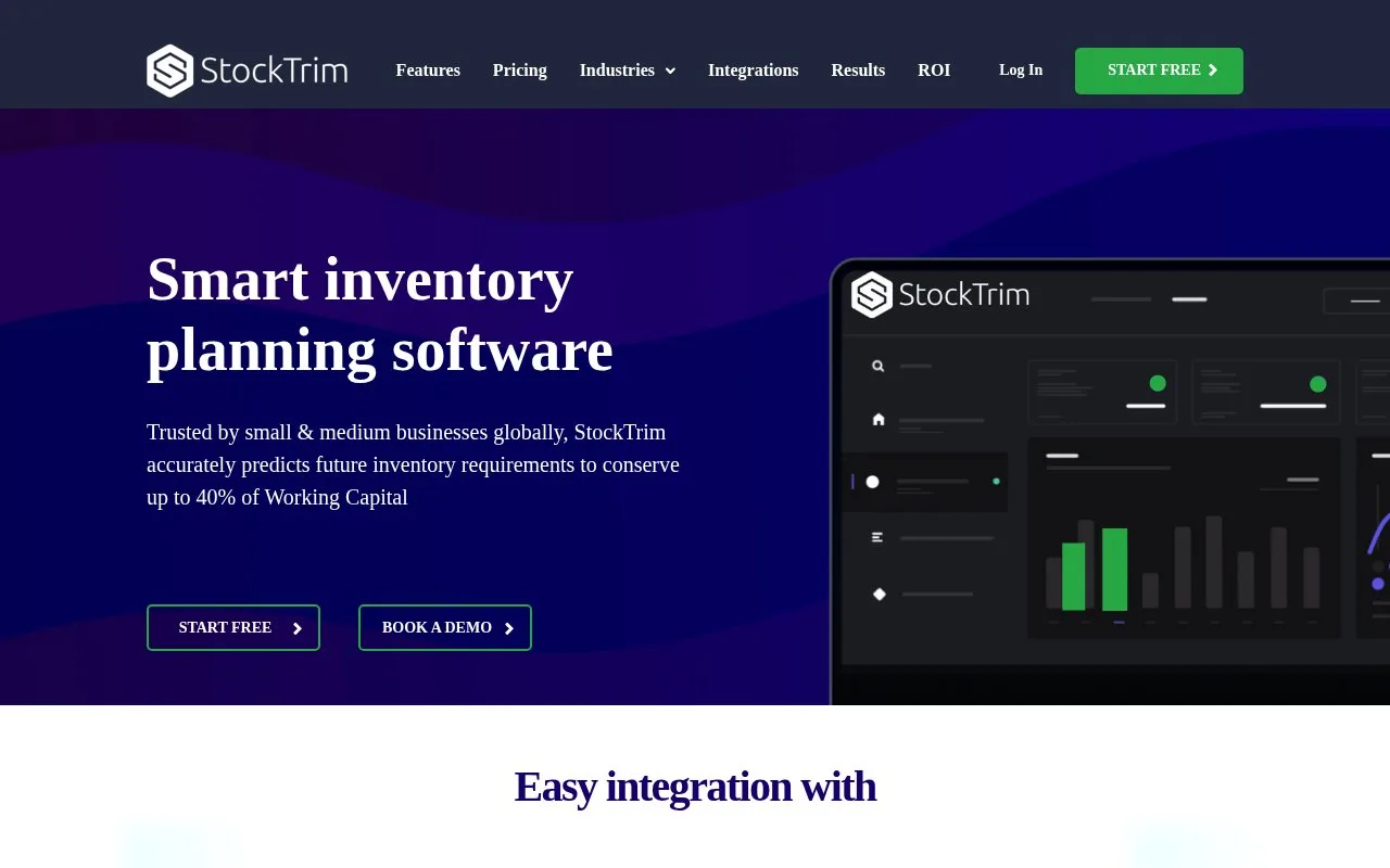 Screenshot of the StockTrim homepage