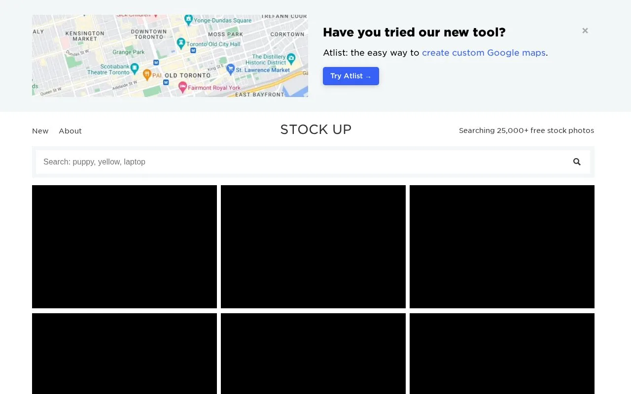 Screenshot of the Stock Up homepage