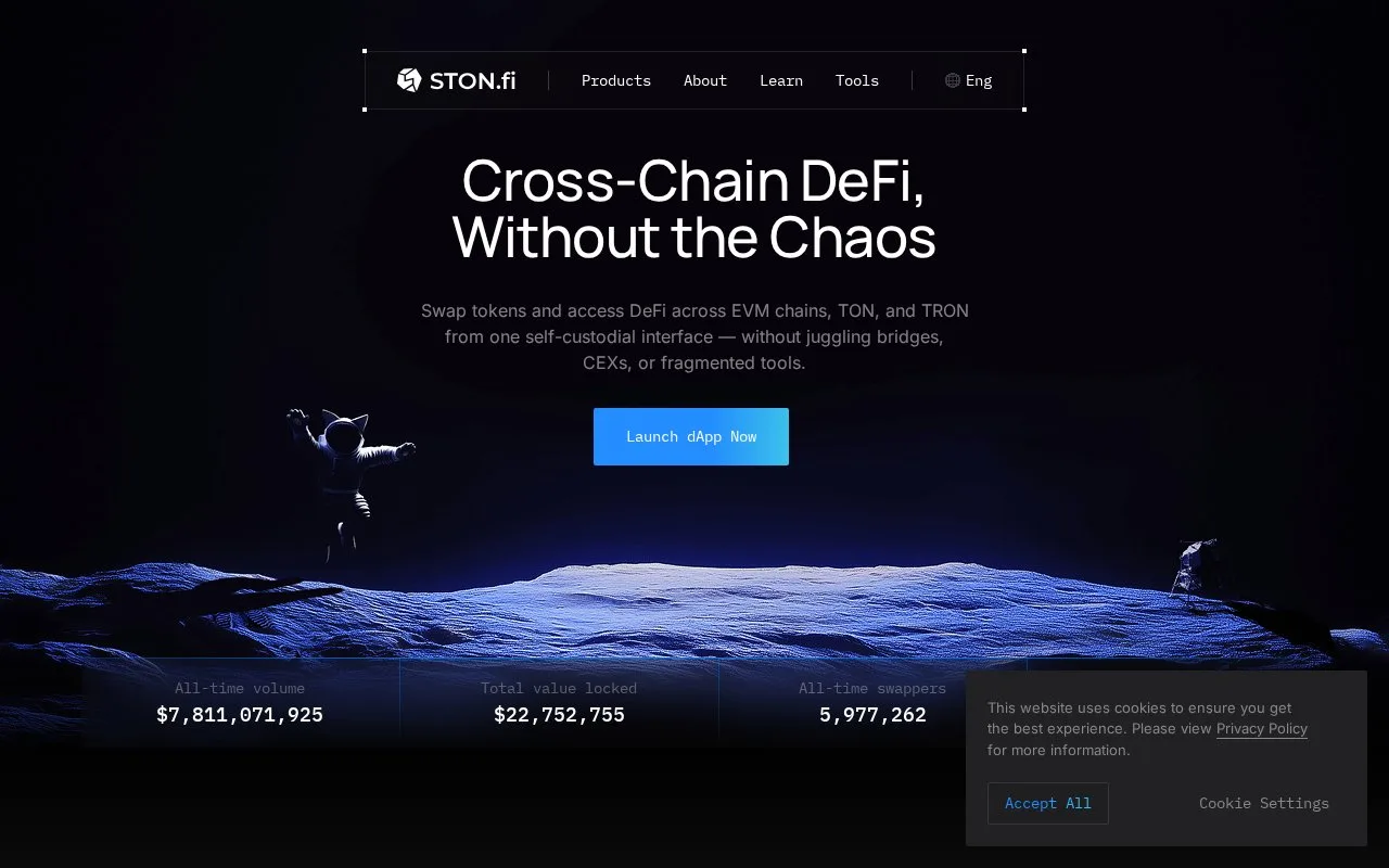 Screenshot of the STON.fi homepage