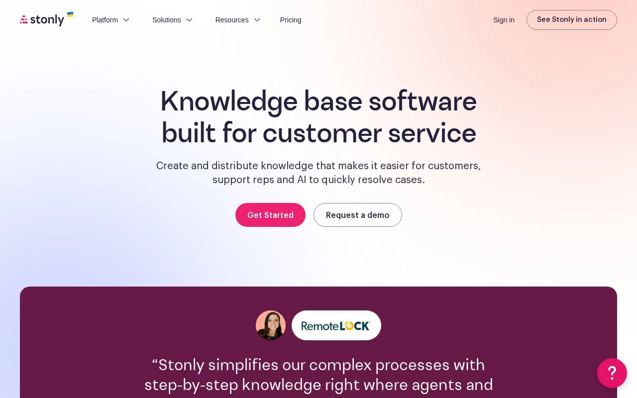 Screenshot of the Stonly homepage