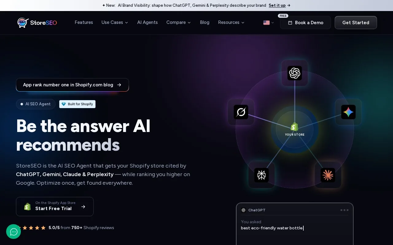 Screenshot of the StoreSEO homepage