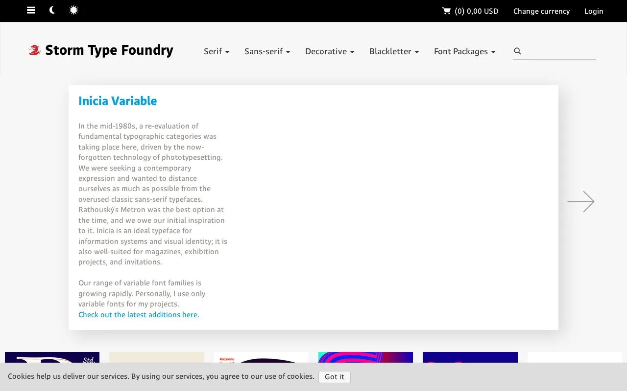 Screenshot of the Storm Type Foundry homepage