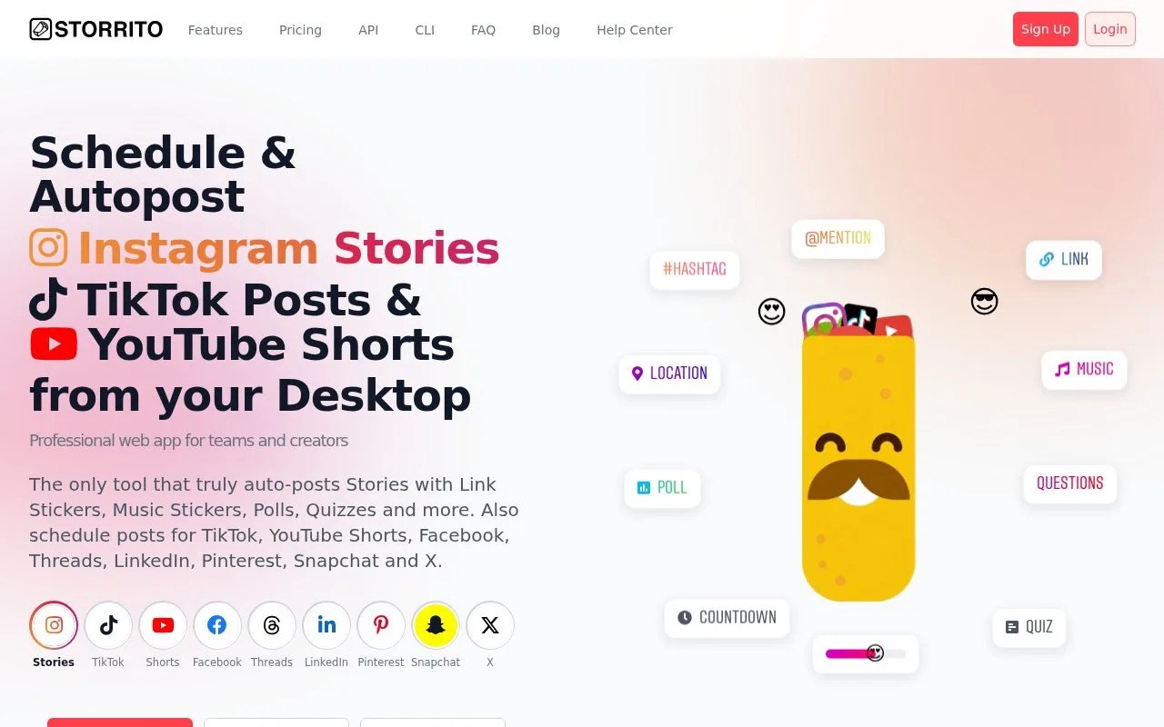 Screenshot of the Storrito homepage