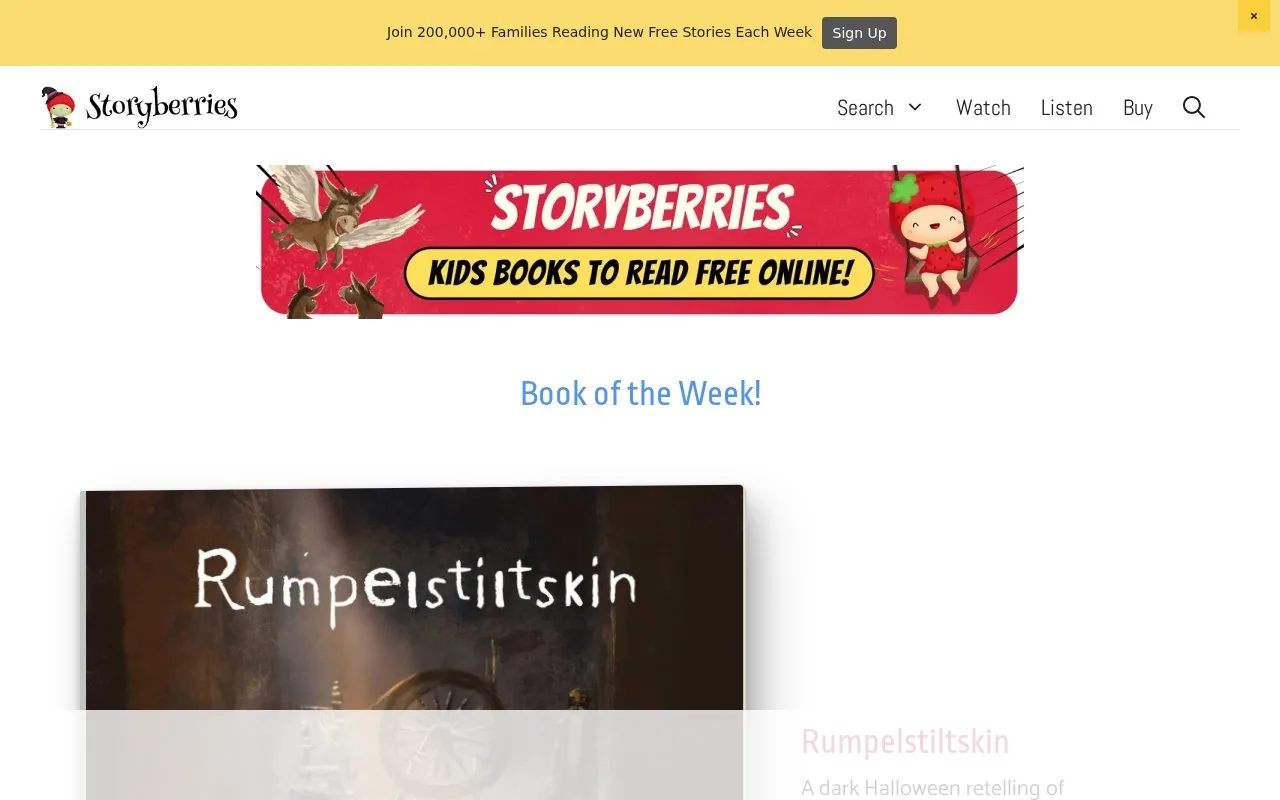 Screenshot of the Storyberries homepage