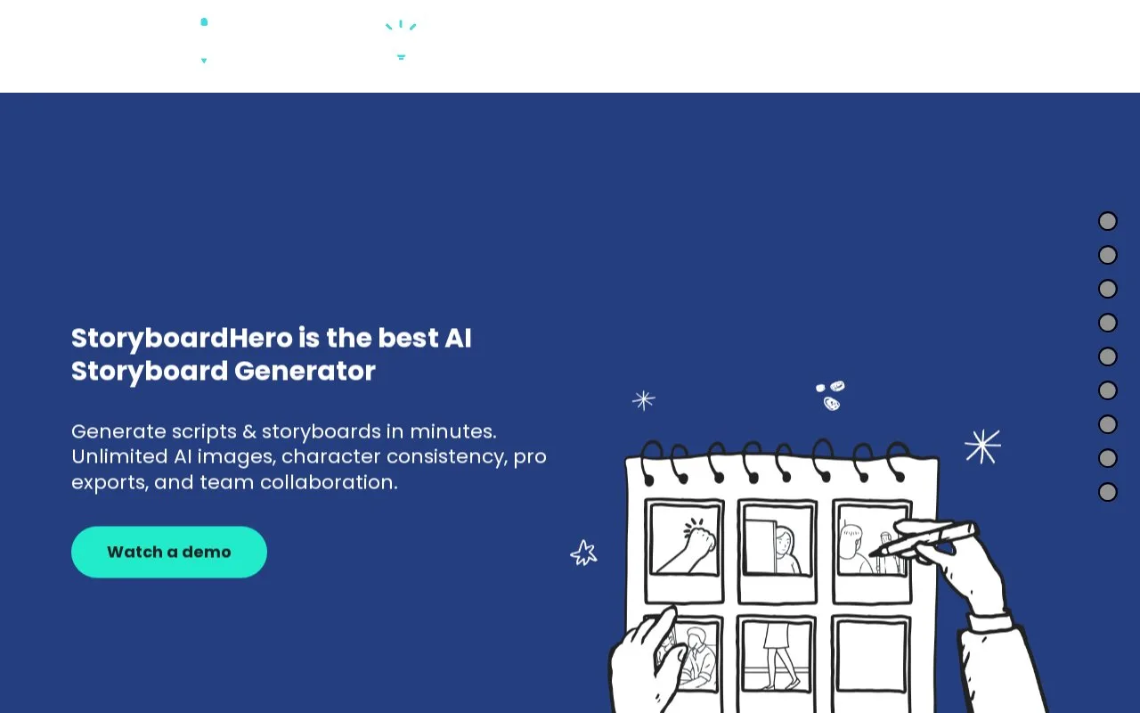 Screenshot of the StoryboardHero homepage