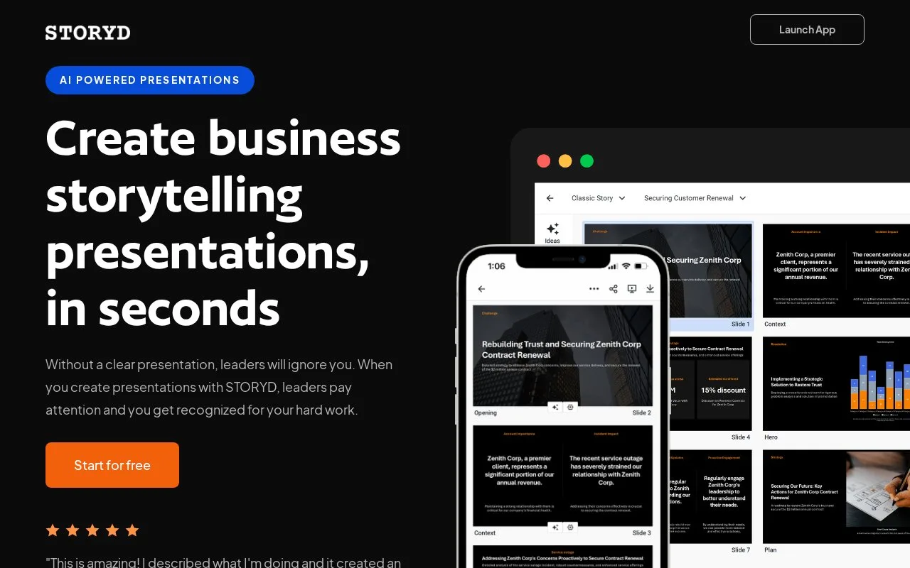 Screenshot of the STORYD homepage