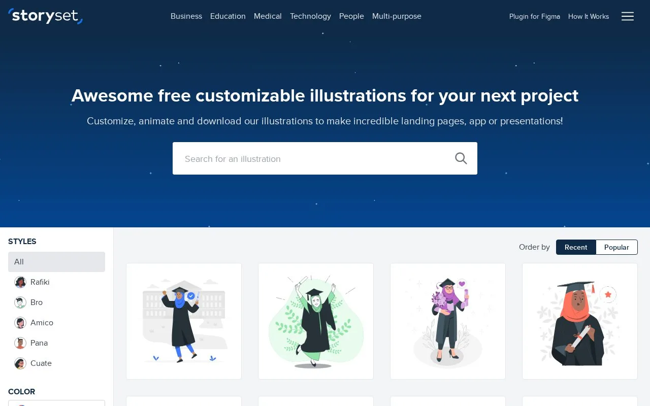 Screenshot of the Storyset homepage
