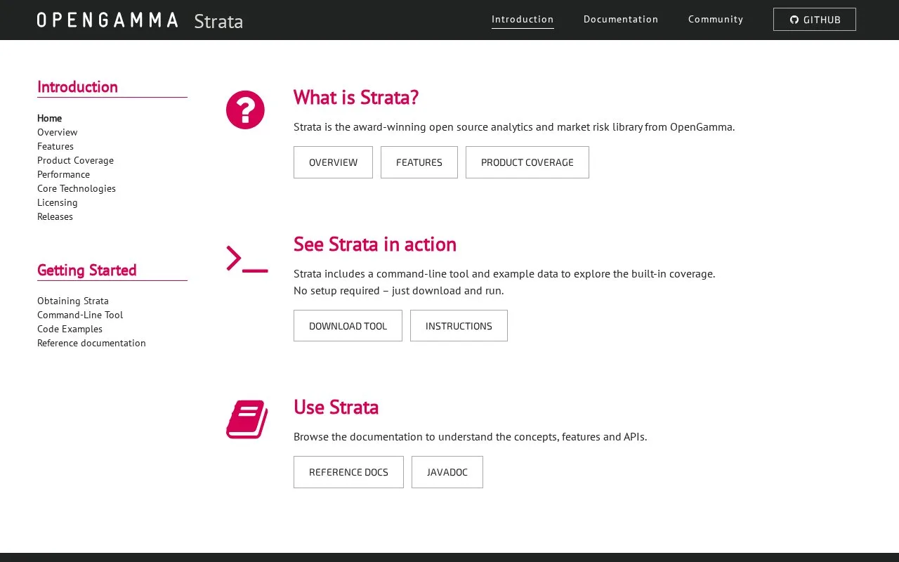 Screenshot of the OpenGamma Strata homepage