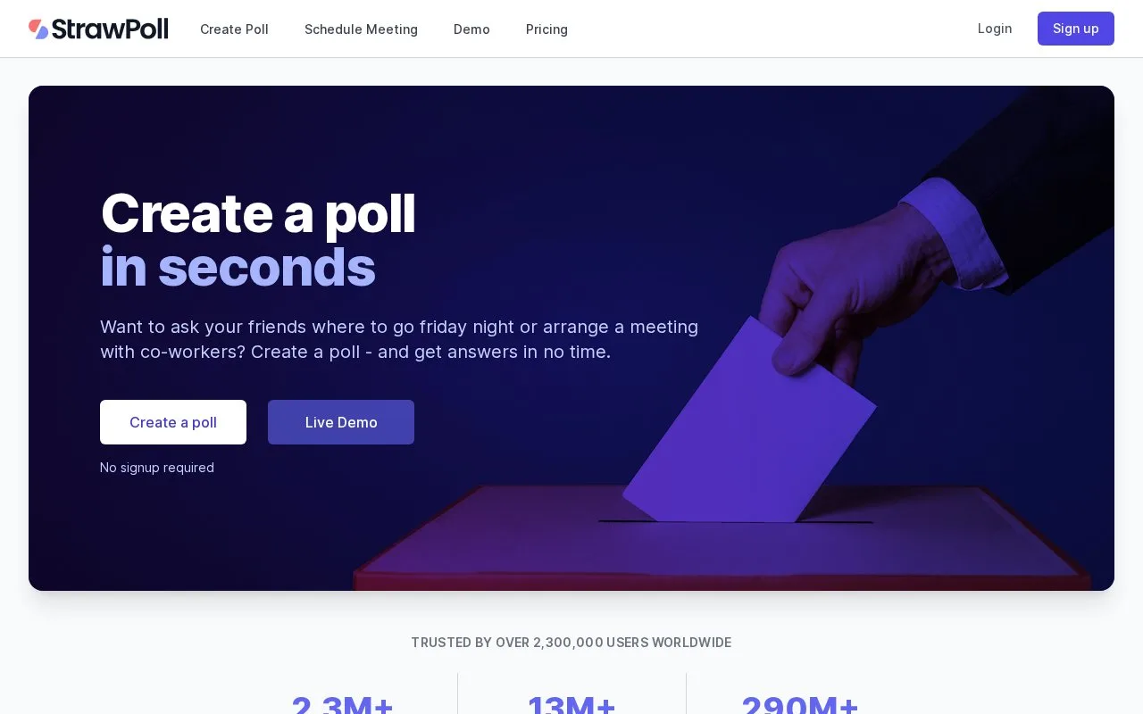 Screenshot of the StrawPoll homepage