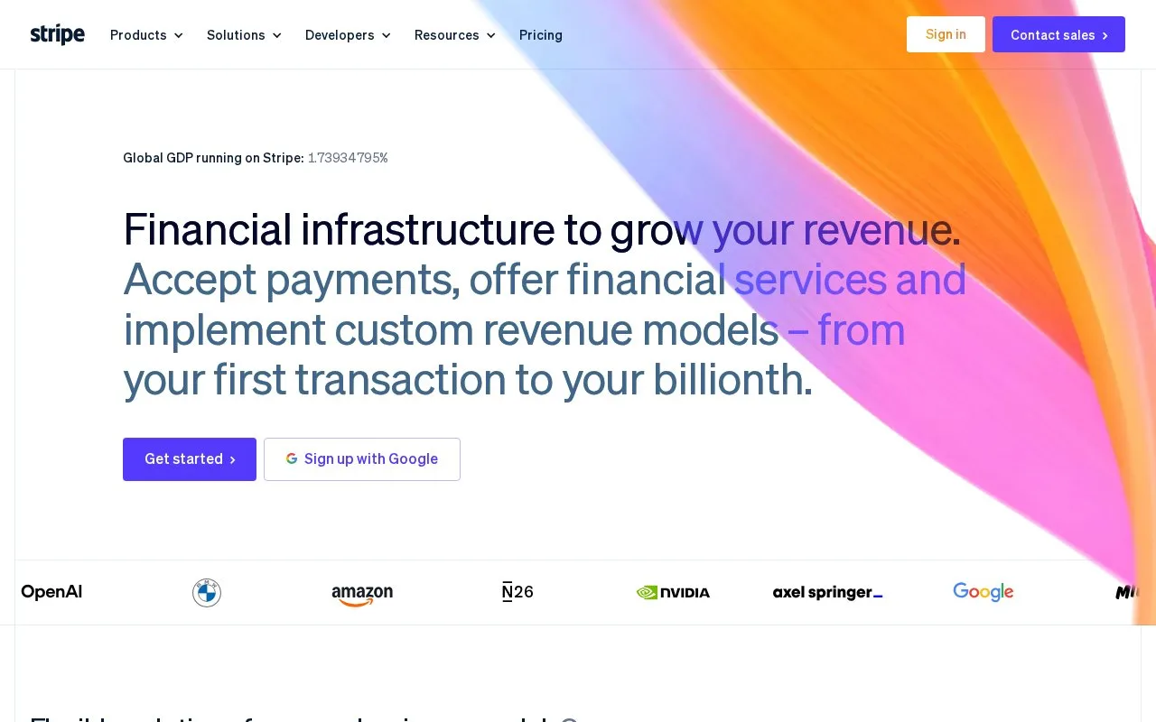 Screenshot of the Stripe homepage