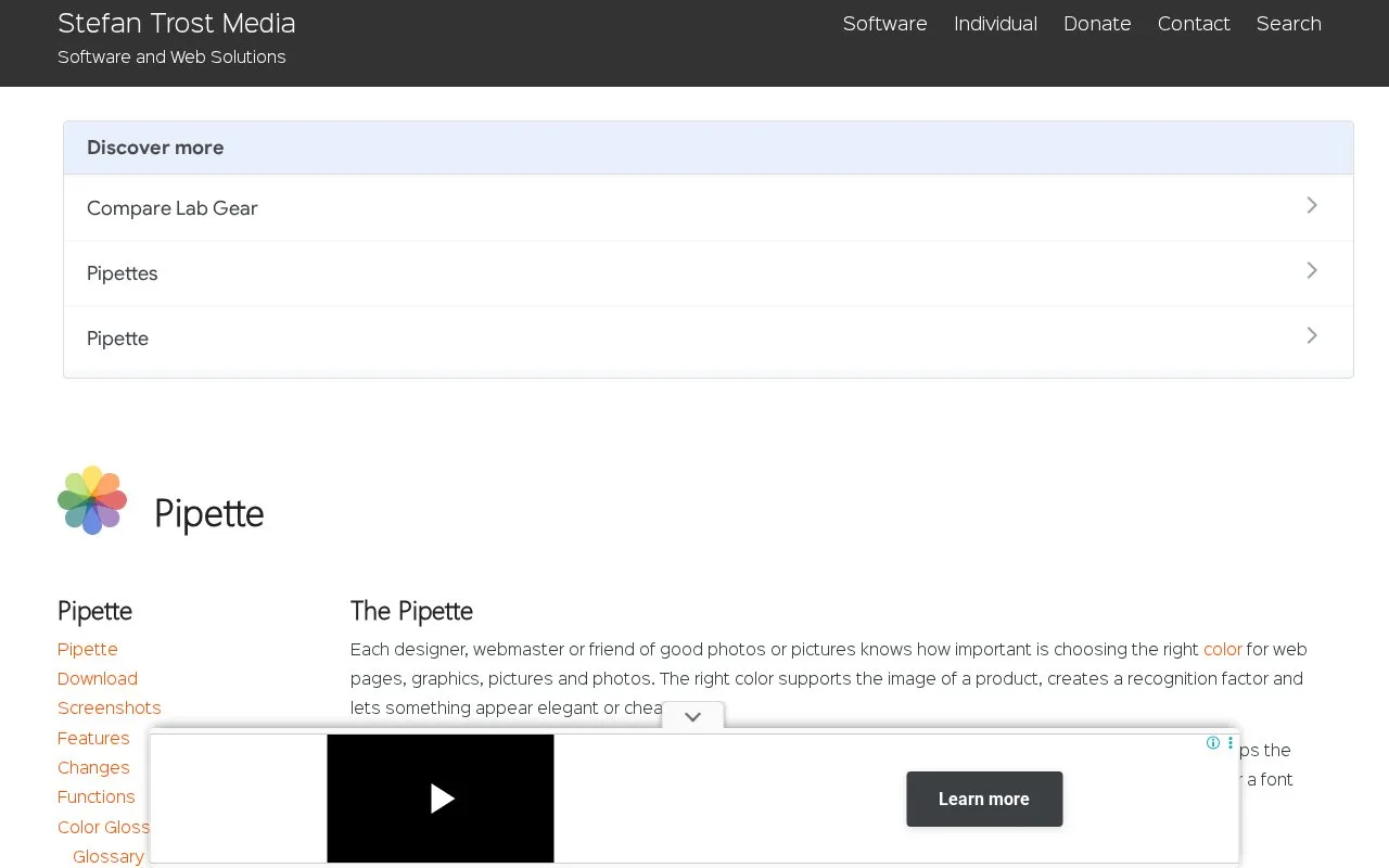 Screenshot of the Pipette homepage
