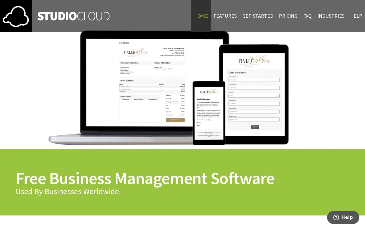 Screenshot of the StudioCloud homepage