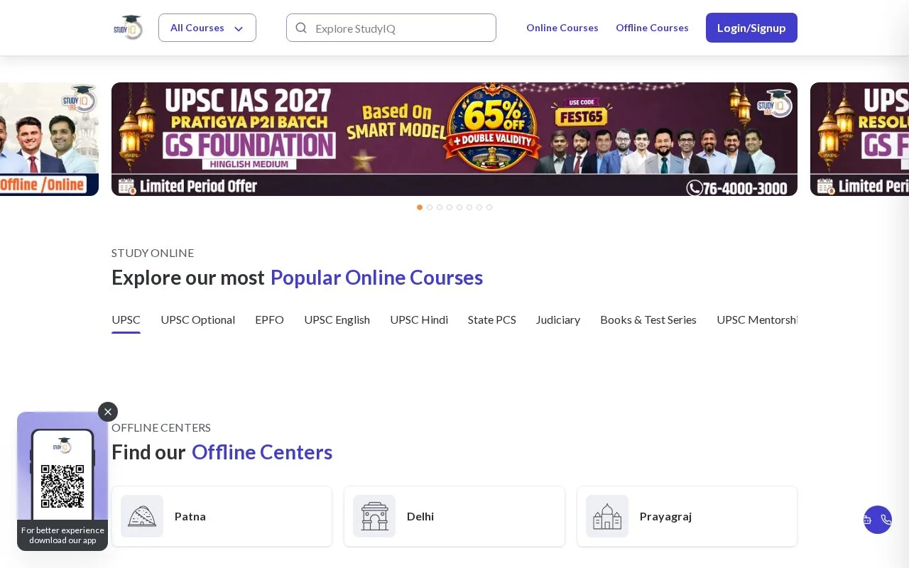 Screenshot of the StudyIQ IAS homepage