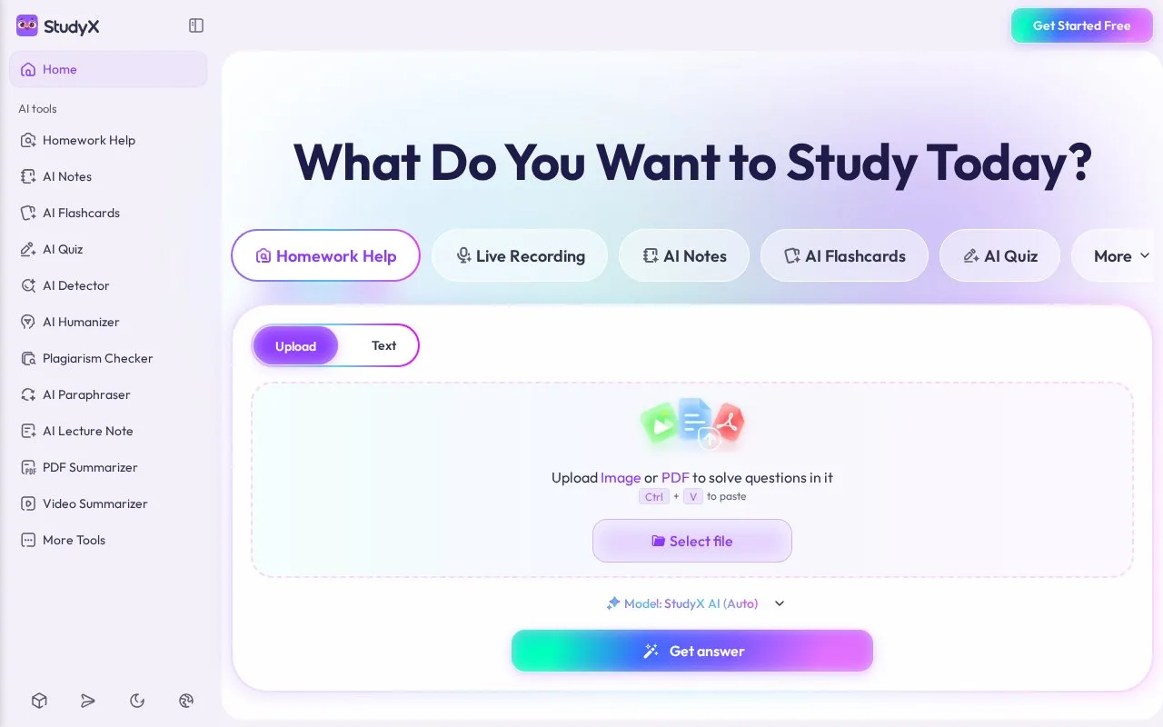 Screenshot of the StudyX homepage
