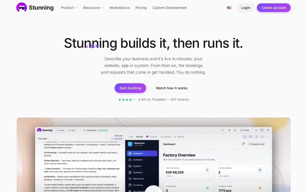 Screenshot of the Stunning homepage