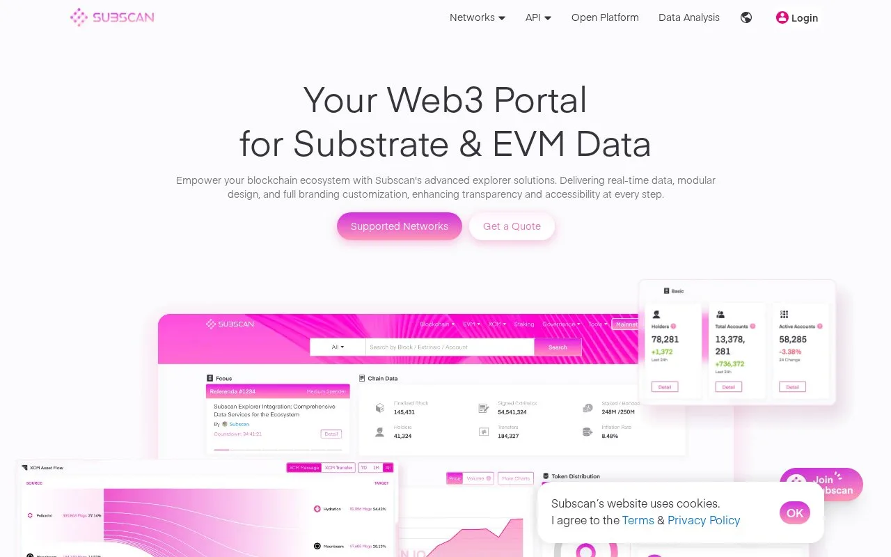 Screenshot of the Subscan homepage