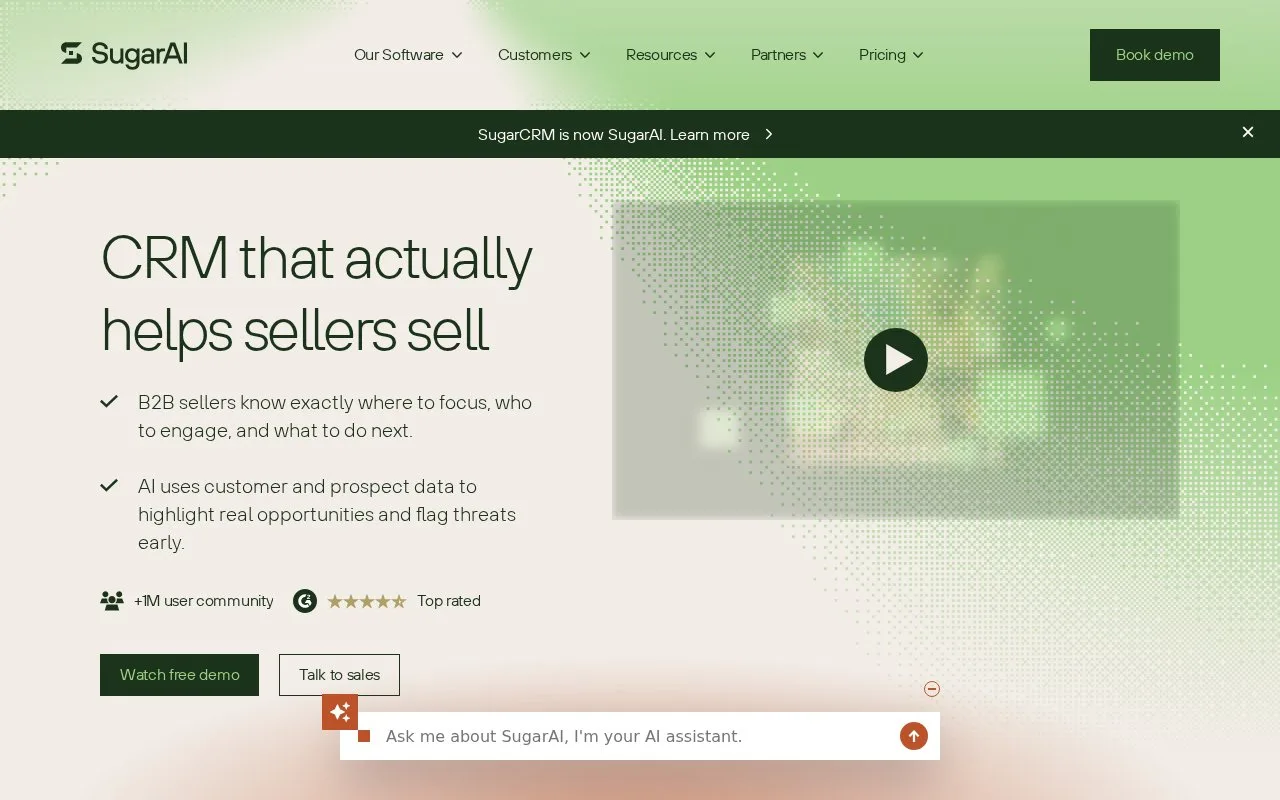 Screenshot of the SugarAI homepage