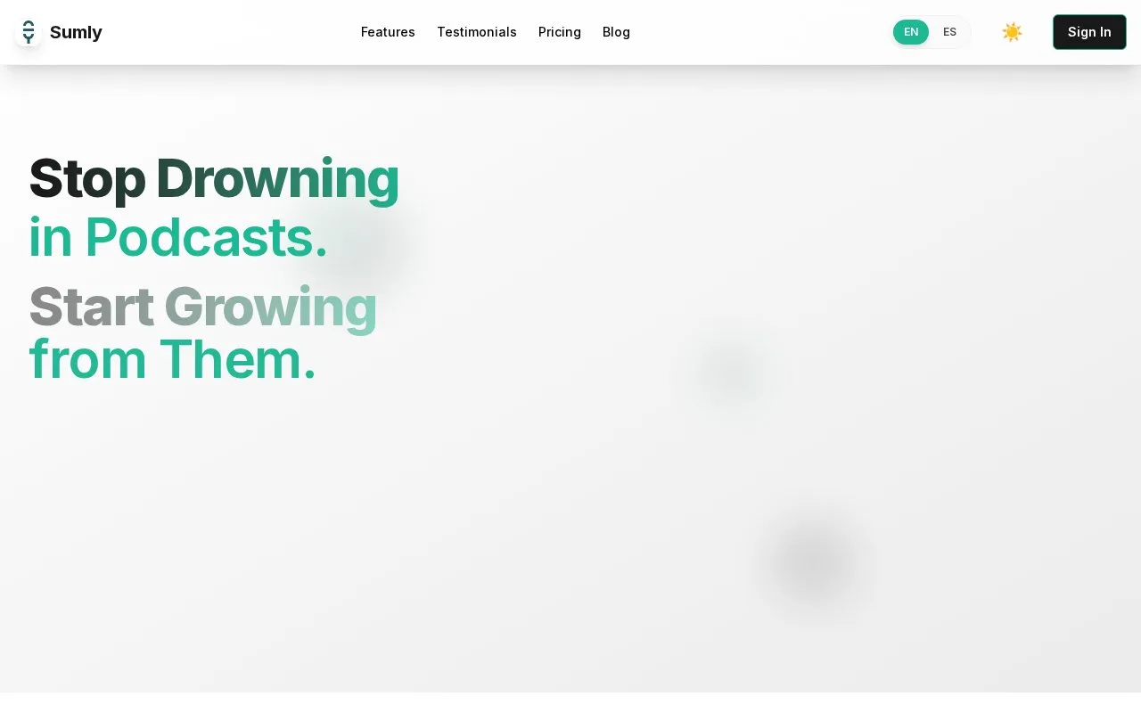 Screenshot of the Sumly homepage