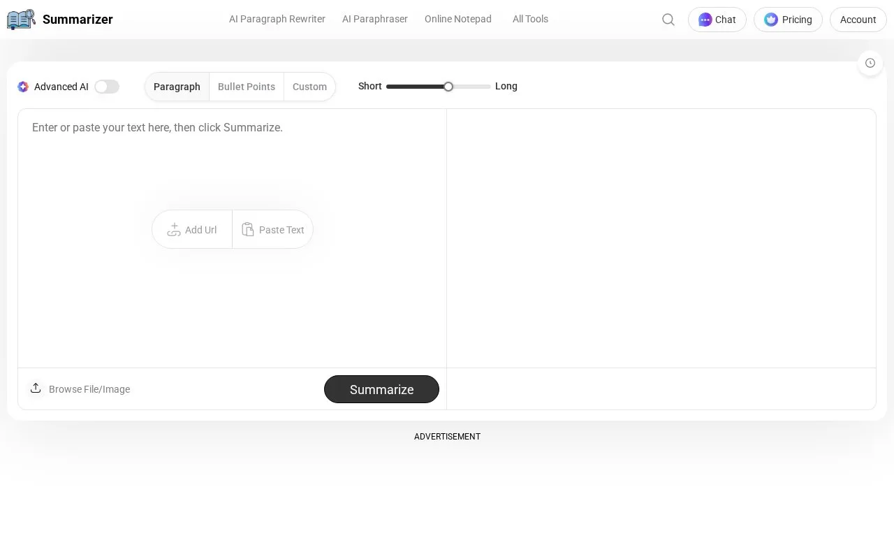 Screenshot of the AI Summarizer homepage