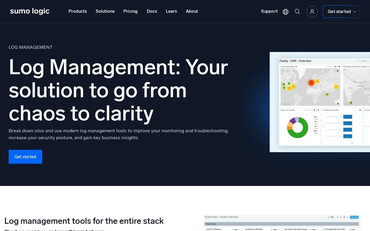 Screenshot of the Sumo Logic homepage