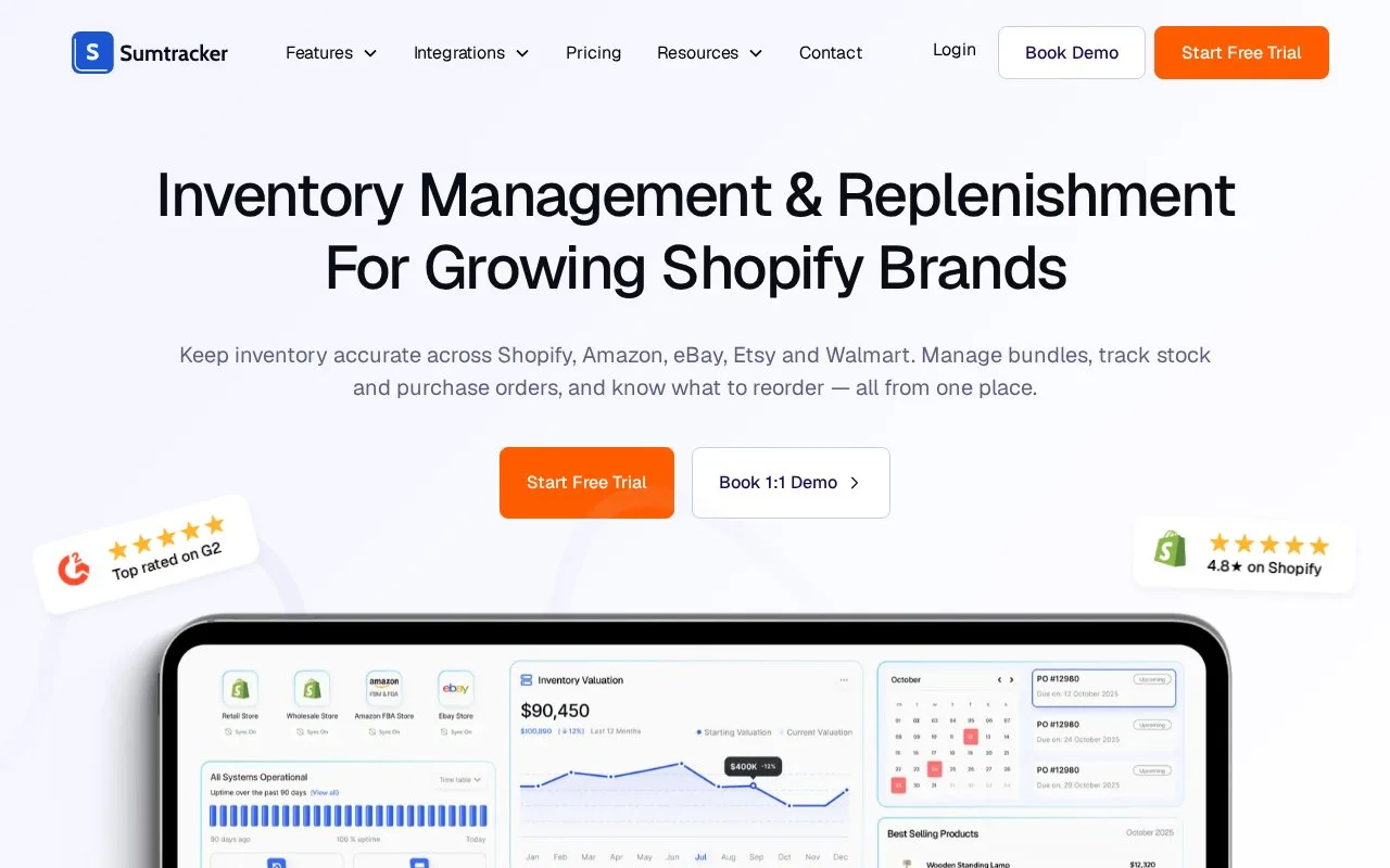 Screenshot of the Sumtracker homepage