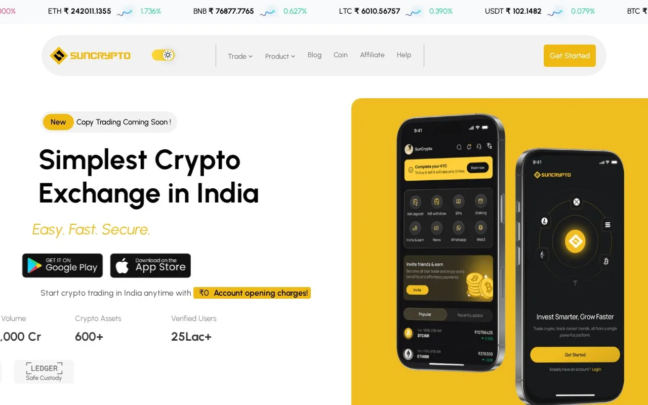 Screenshot of the SunCrypto homepage