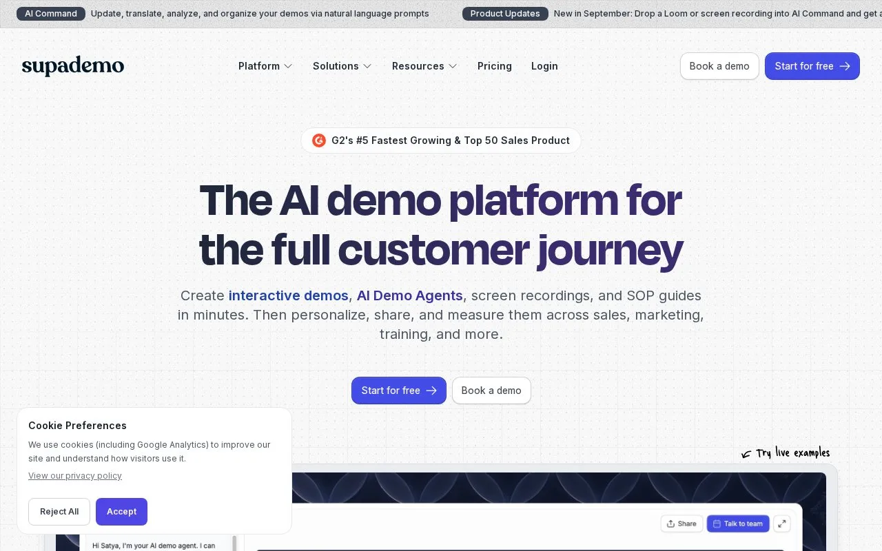 Screenshot of the Supademo homepage