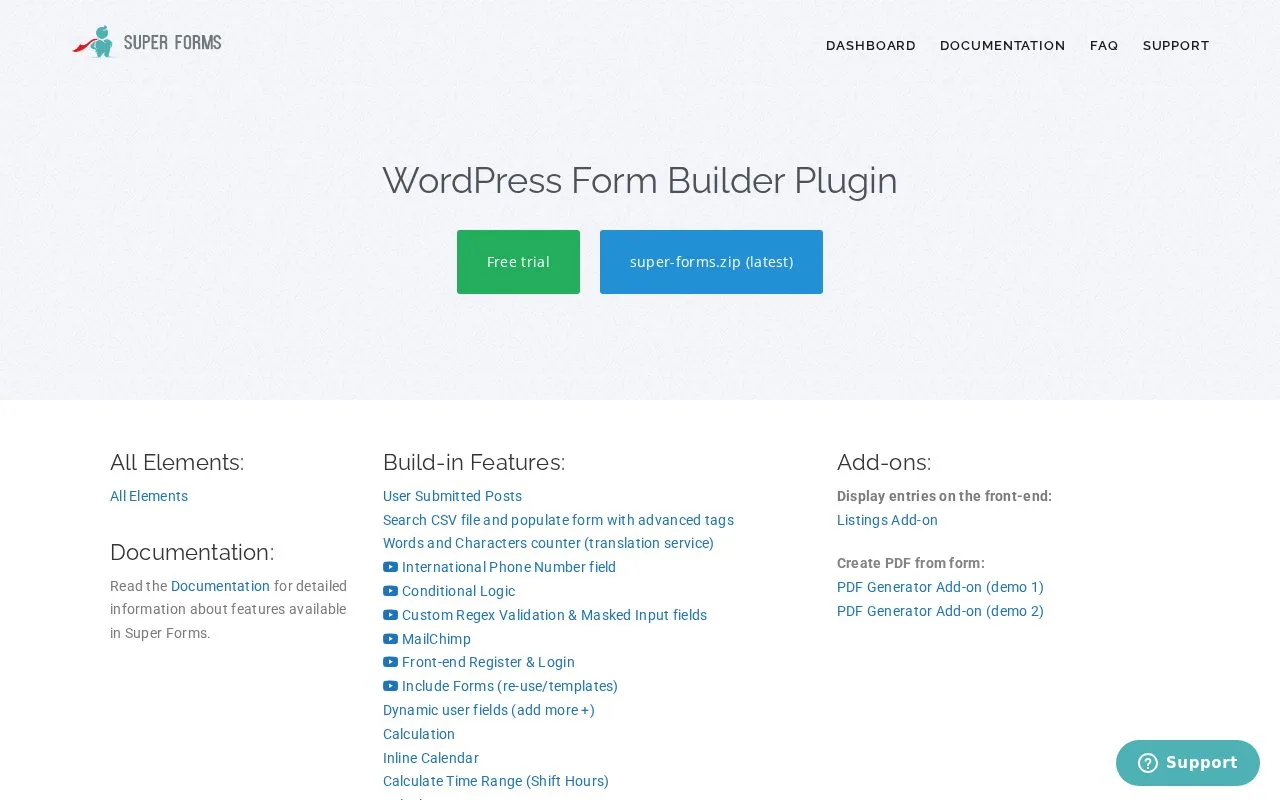 Screenshot of the Super Forms homepage