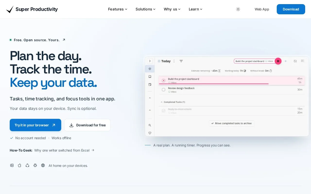 Screenshot of the Super Productivity homepage