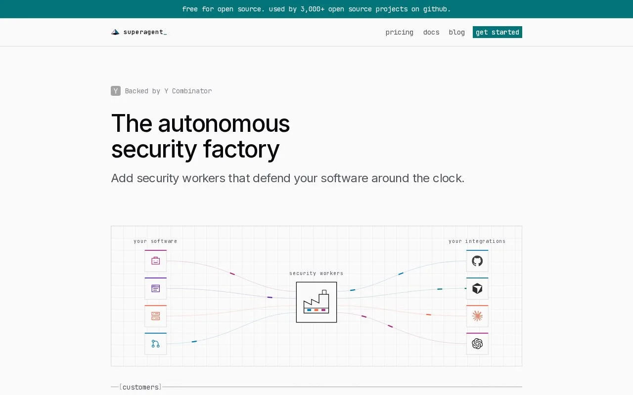 Screenshot of the Superagent homepage