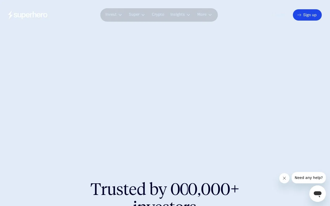 Screenshot of the Superhero homepage