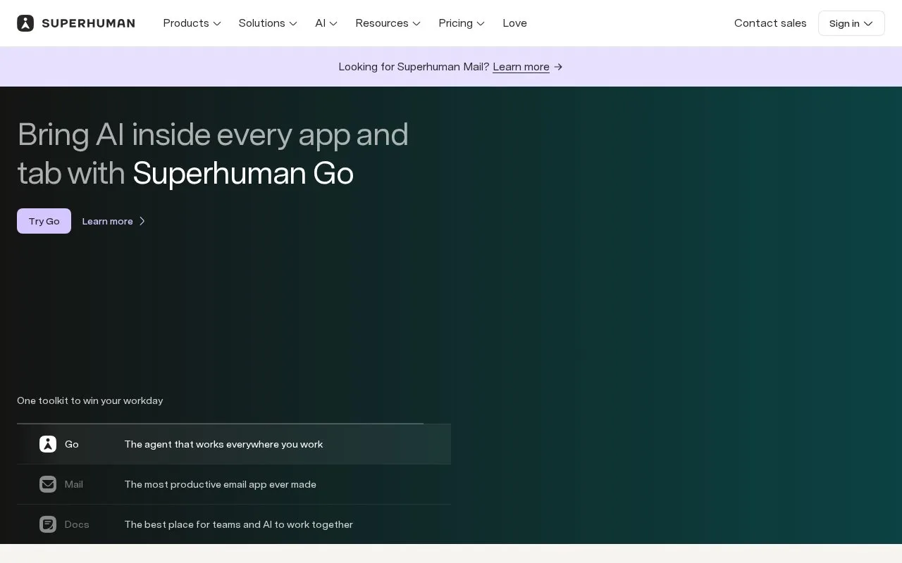 Screenshot of the Superhuman homepage