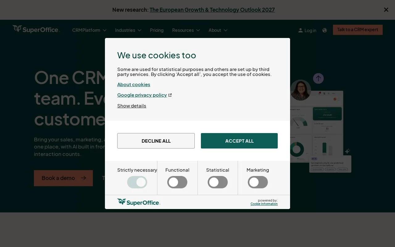 Screenshot of the SuperOffice homepage