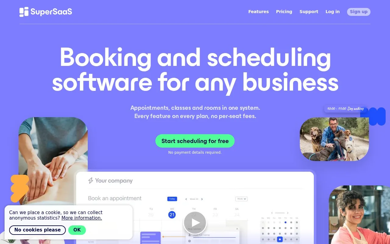 Screenshot of the SuperSaaS homepage