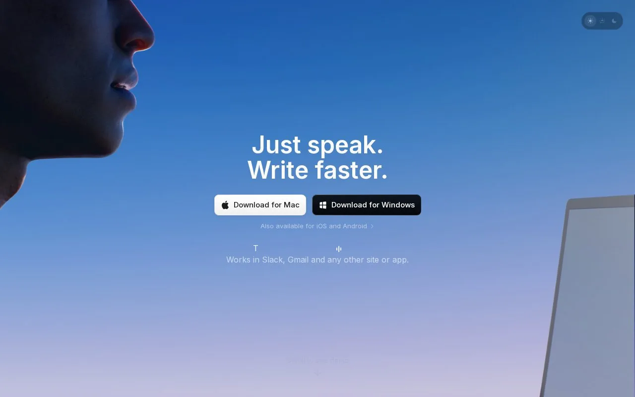 Screenshot of the Superwhisper homepage