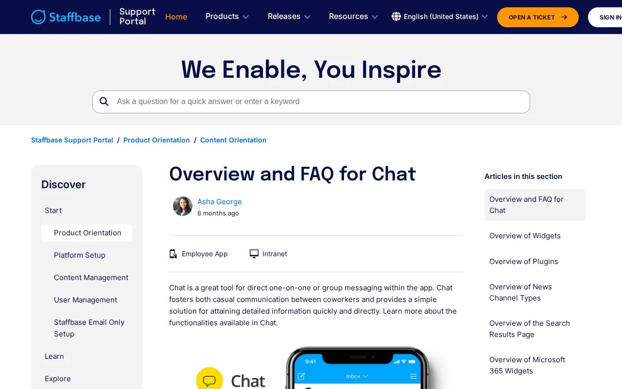 Screenshot of the Staffbase Chat homepage