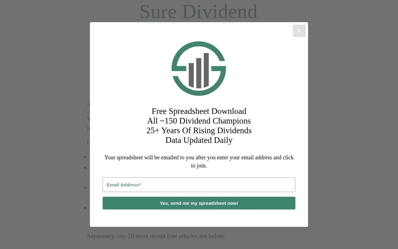 Screenshot of the Sure Dividend homepage