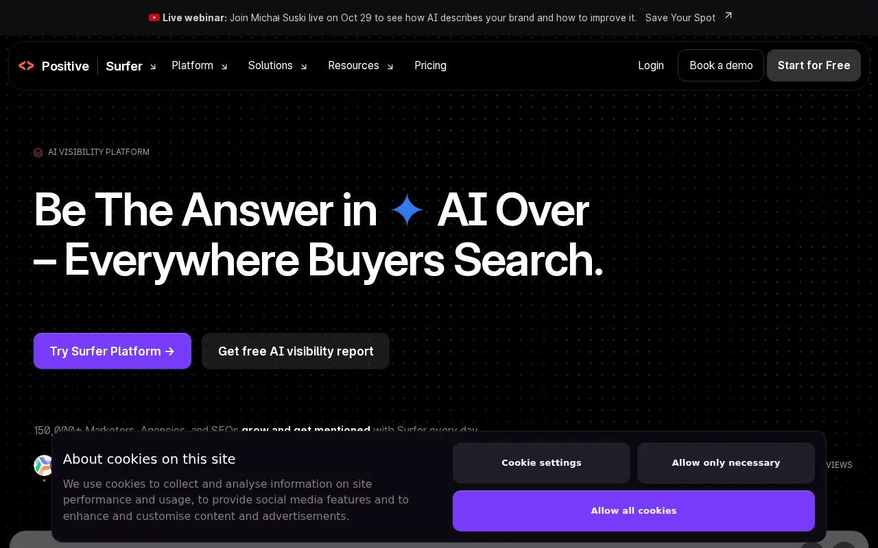 Screenshot of the Surfer homepage