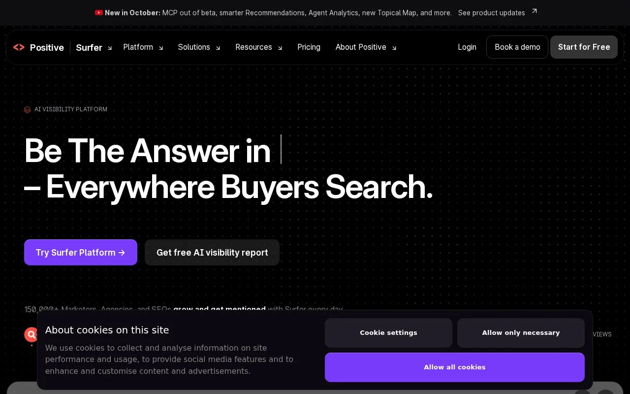 Screenshot of the Surfer homepage