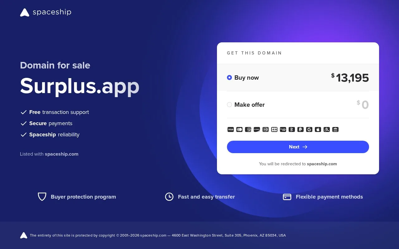 Screenshot of the Surplus homepage