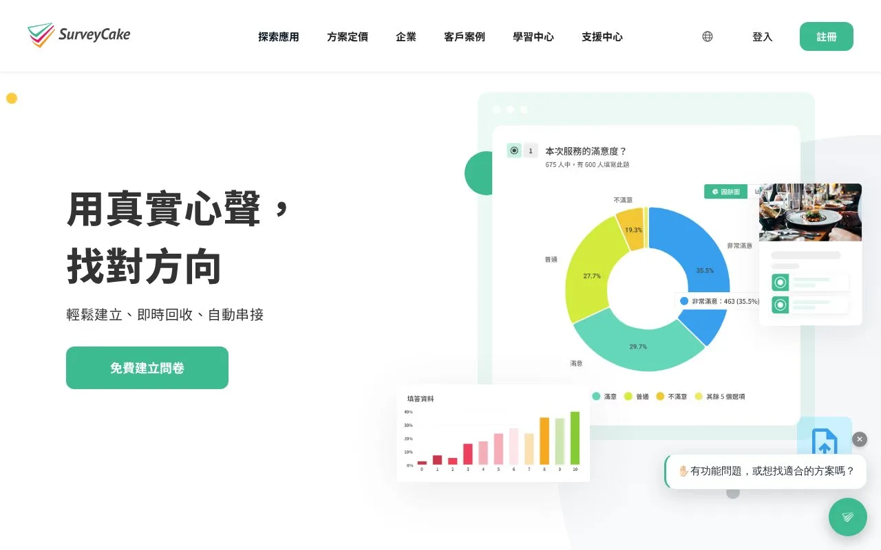 Screenshot of the SurveyCake homepage