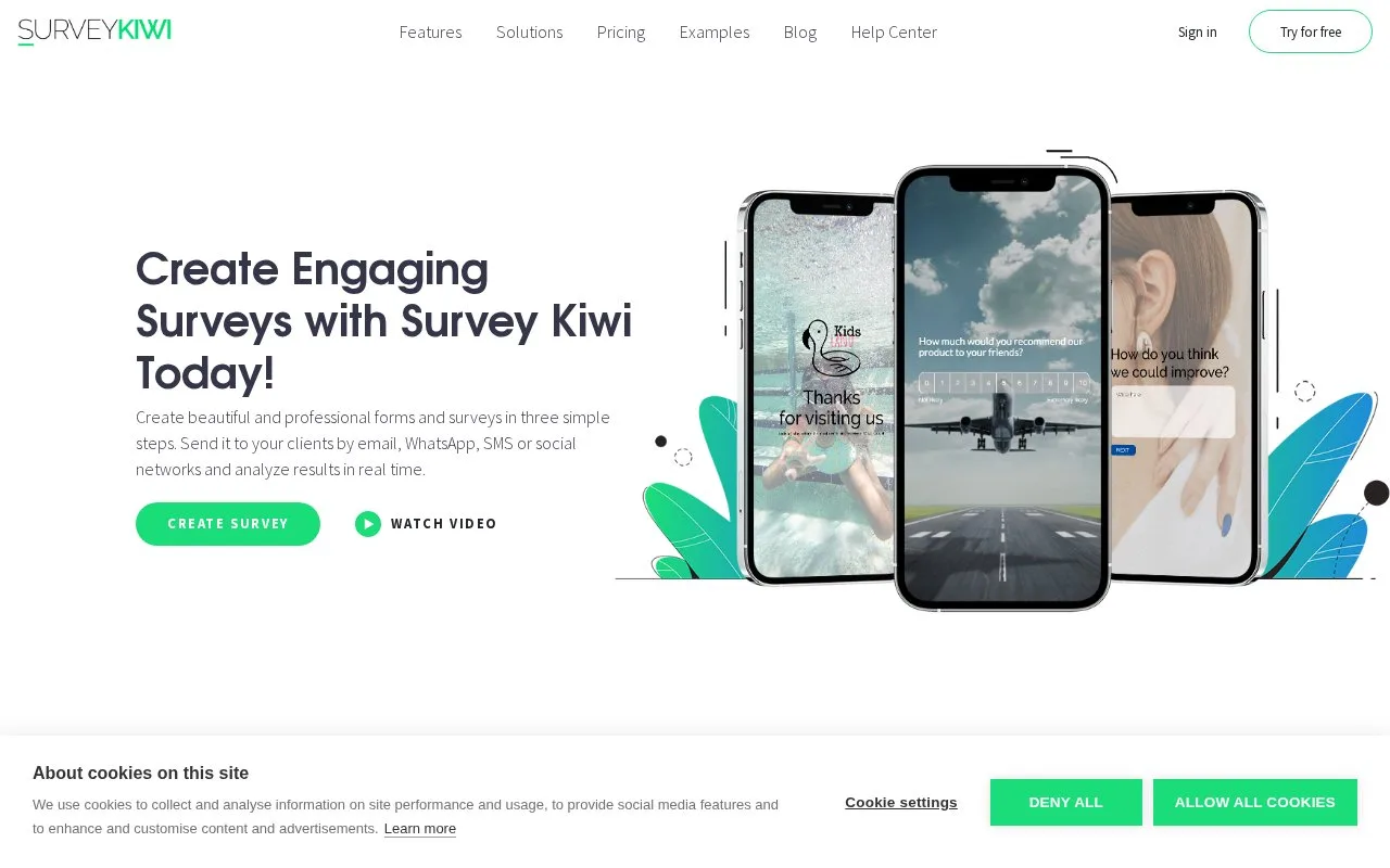 Screenshot of the SurveyKiwi homepage